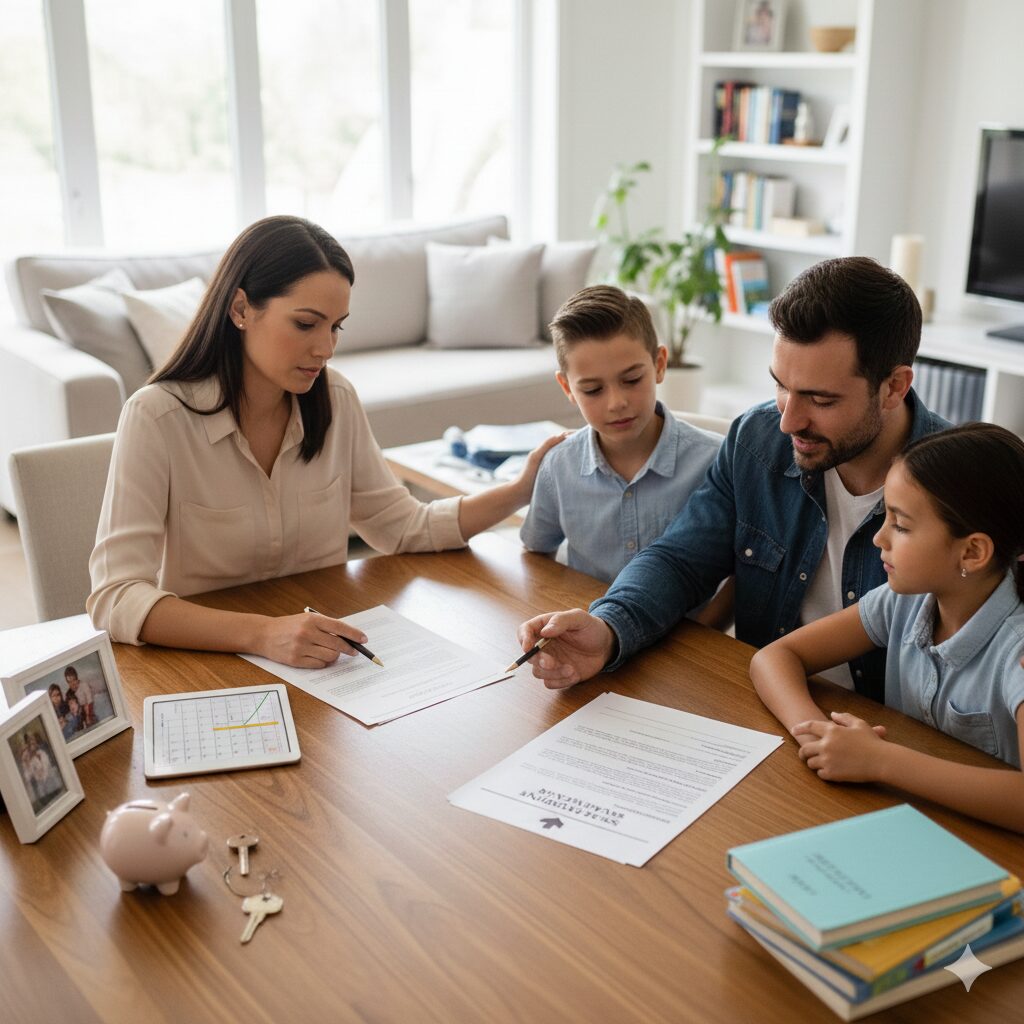 Family signing Separation Agreement Documents.