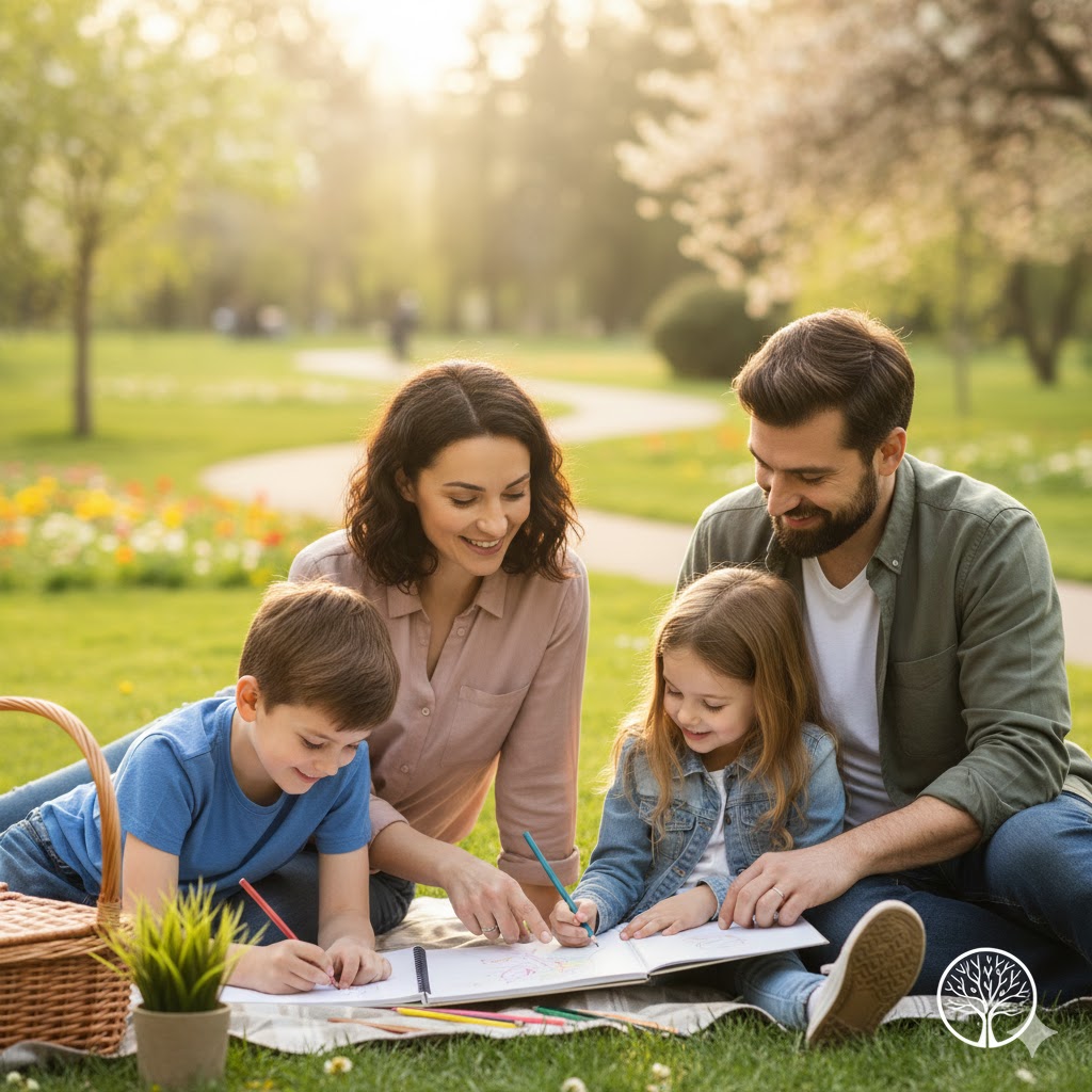 Family outside colouring.