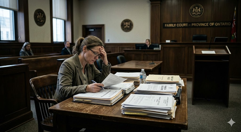 Woman sitting alone in court.