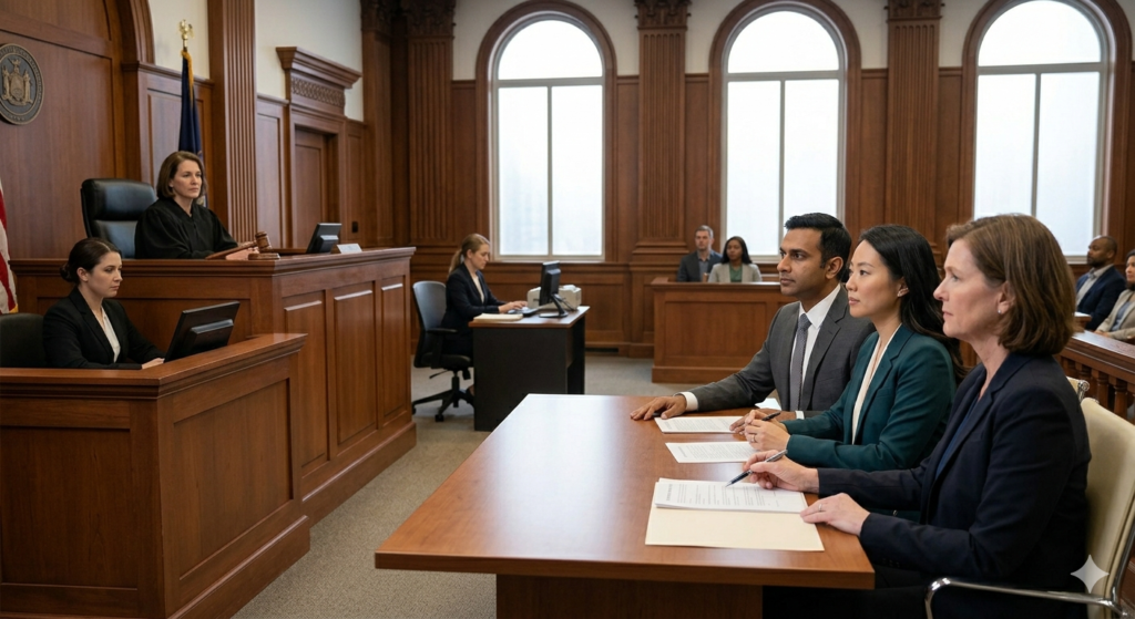 Couple sitting in court.