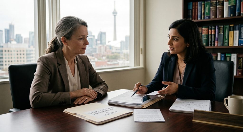 Client sitting with lawyer.