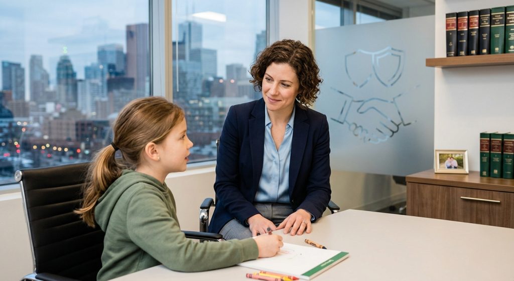 Child with lawyer.
